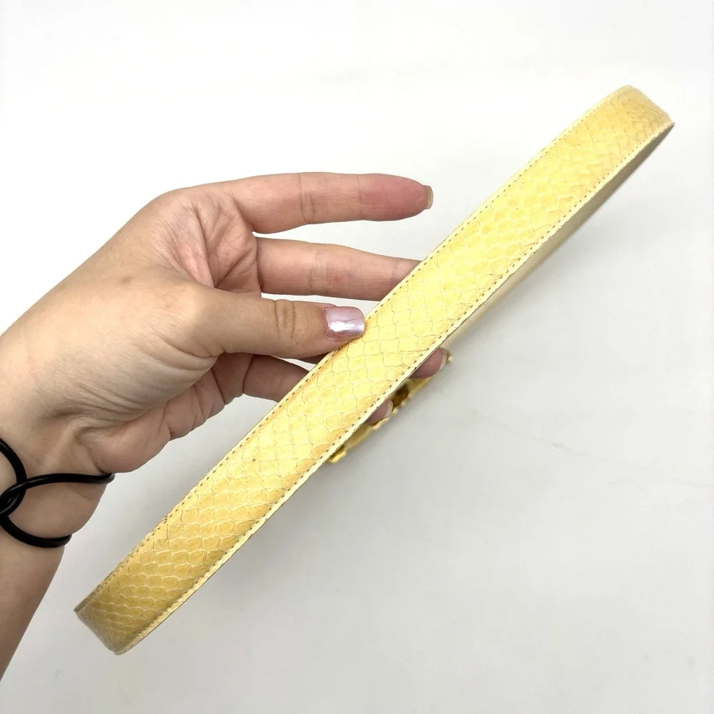 Vintage 80s Leather Shop Cream Genuine Snakeskin Leather Gold Buckle Belt L 34